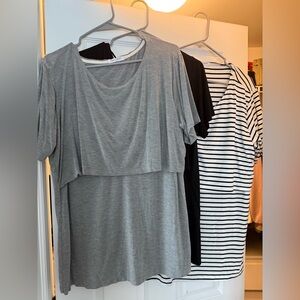 3pk Nursing Tops - Gray,Black,Stripe Short Sleeve Top